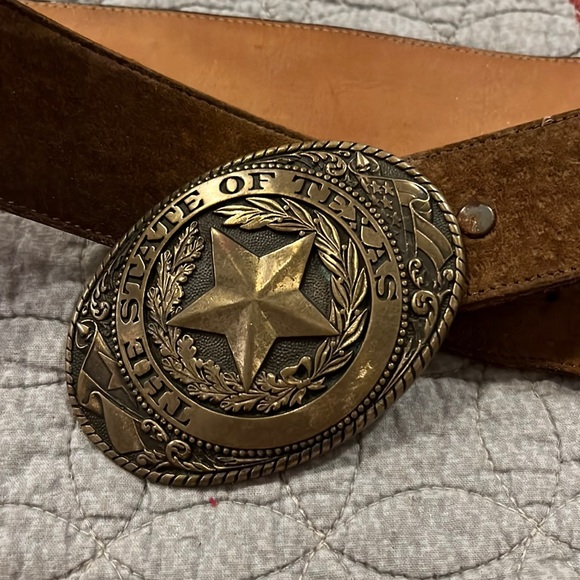 Tony Lama State of Texas brass buckle & Suede leather Tony Lama belt size 34